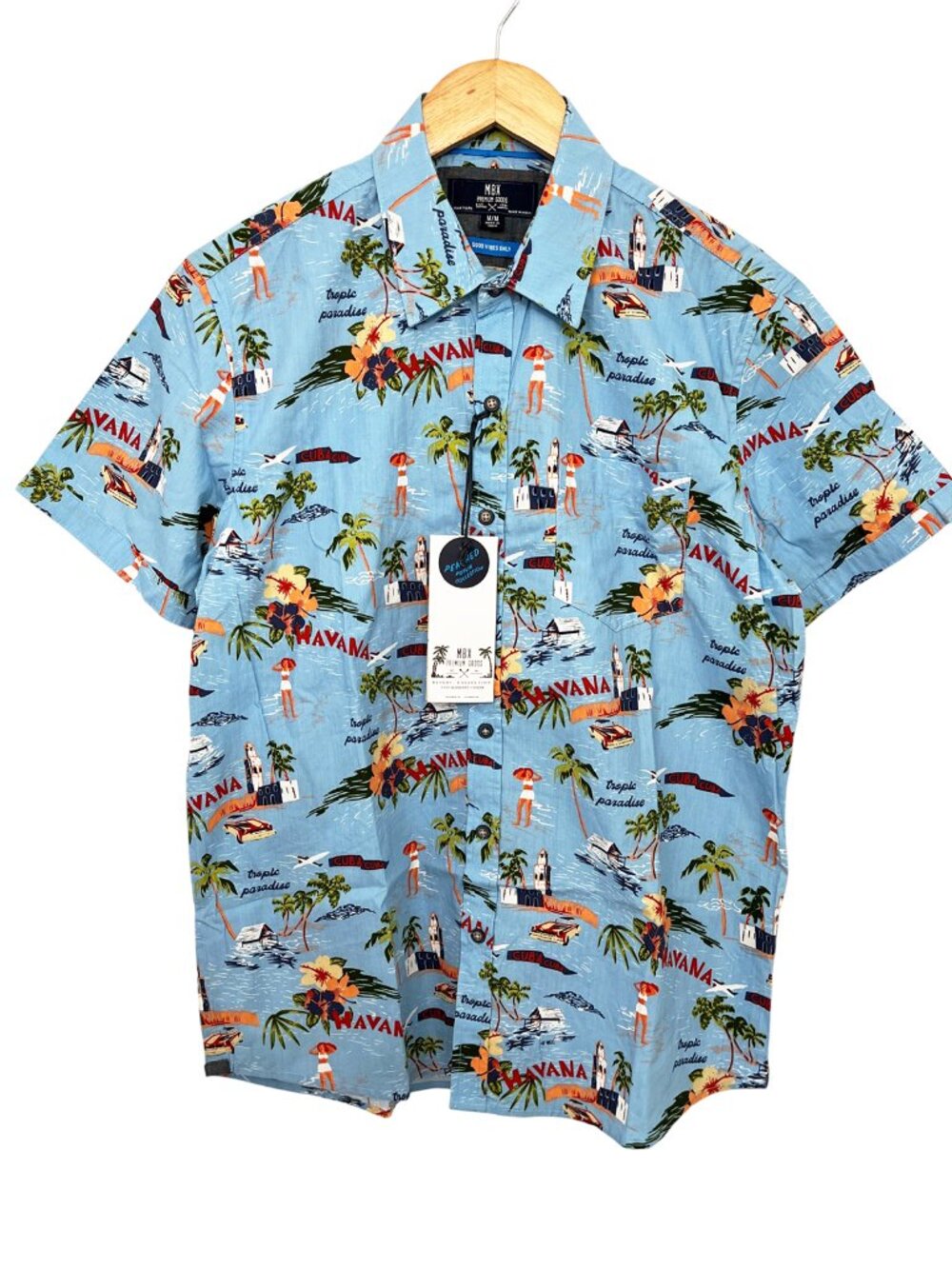 Men’s Havana Cuba Print Button Front Shirt Medium NWT